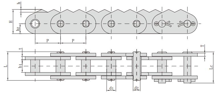 P50.8F60-2STC-B_<font color='red'><font color='red'>尖齿</font>链</font> 输送链